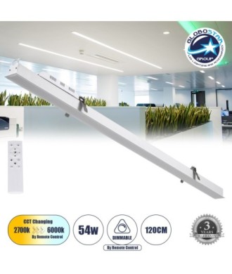 GLOBOSTAR® LUCA 61033 Μοντέρνο Φωτιστικό Οροφής LED 54W 6500lm 120° AC 220-240V IP20 Ρυθμιζόμενο Λευκό CCT με Χειριστήριο από 2700K έως 6000K Dimmable - Lumileds SMD Chip - Λευκό Ματ - Μ121.5 x Π5 x Υ4cm - 3 Χρόνια Εγγύηση